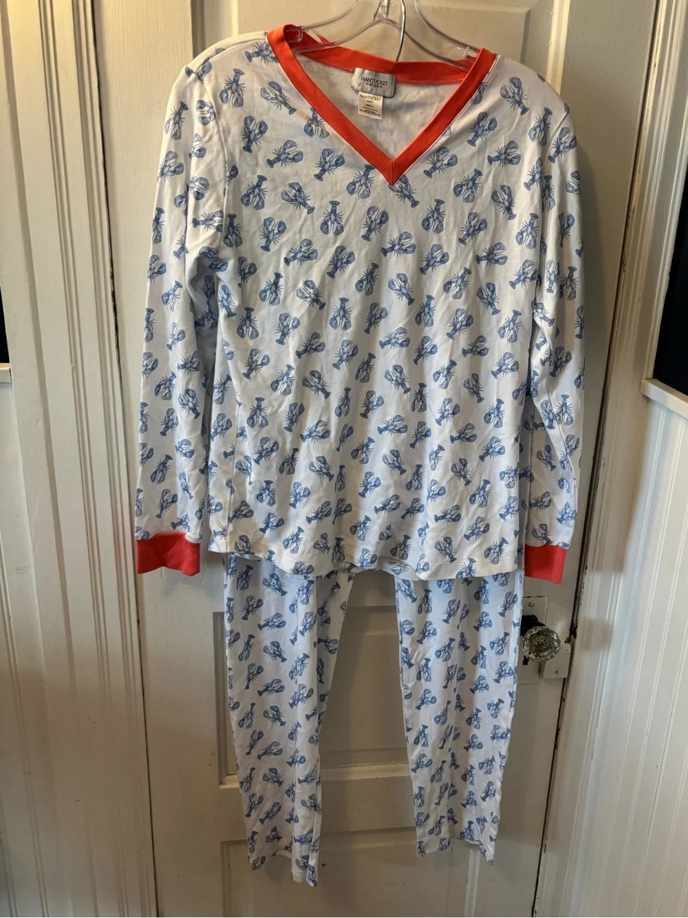 Nantucket Kids White Navy Lobster Print 100% Pima Cotton Pajama Set Coastal